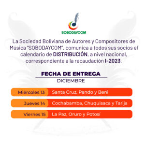 calendario de DISTRIBUCIÓN, a nivel nacional