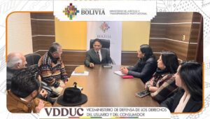 El viceministro de Defensa de los Derechos del Usuario y Consumidor, sostuvo una reunión con representantes de la Sociedad Boliviana de Autores y Compositores de Música.