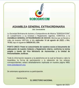 ASAMBLEA GENERAL EXTRAORDINARIA SEGUNDA CONVOCATORIA